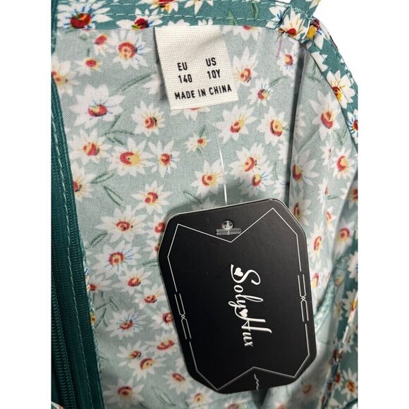 Soly Hux Girls‎ Size 10Y Spaghetti Strap Tie Waist Sundress Teal Daisy Print New - Picture 5 of 7